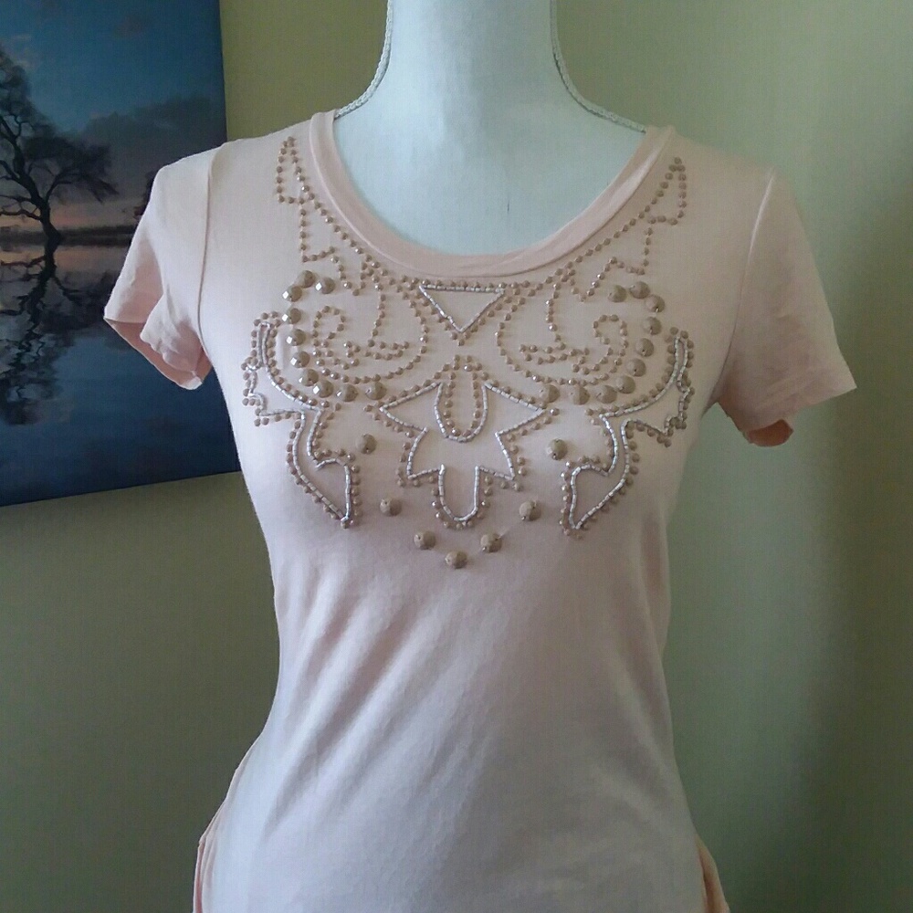 J. CREW beaded neck dusty pink top
